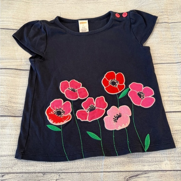 GYMBOREE Navy Blue Kids Shirt with Floral Design/size 5T - Picture 1 of 6